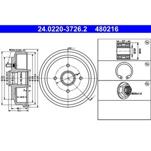 Bremstrommel ATE 24.0220-3726.2 (2 Stk.) für Ford Fiesta V Fusion