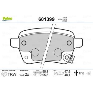 Bremsbelagsatz Scheibenbremse VALEO 601399 für Fiat 500l Tipo