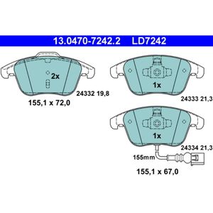 Bremsbelagsatz Scheibenbremse ATE 13.0470-7242.2 für Seat VW Audi Alhambra Q3