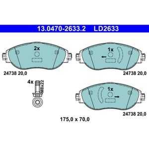 Bremsbelagsatz Scheibenbremse ATE 13.0470-2633.2 für VW Audi Passat B8 Arteon Q3