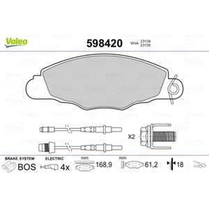 Bremsbelagsatz Scheibenbremse VALEO 598420 für Peugeot Citroën 605 Xantia XM