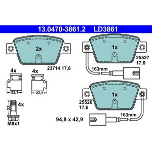 Bremsbelagsatz Scheibenbremse ATE 13.0470-3861.2 für Fiat Alfa Romeo Lancia Mito