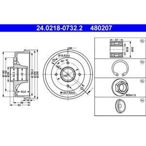 Bremstrommel ATE 24.0218-0732.2 (2 Stk.) für Renault Dacia Super 5 9