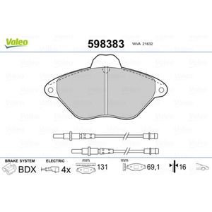 Bremsbelagsatz Scheibenbremse VALEO 598383 für Citroën Xantia Break