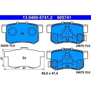 Bremsbelagsatz Scheibenbremse ATE 13.0460-5741.2 für Honda Accord VIII