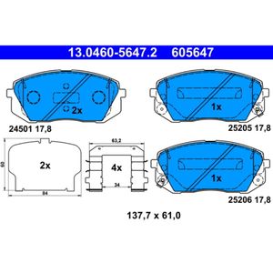 Bremsbelagsatz Scheibenbremse ATE 13.0460-5647.2 für Hyundai Kia I40 I CW Cee'd