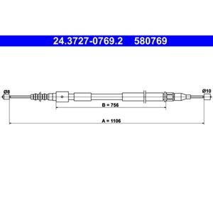 Seilzug Feststellbremse ATE 24.3727-0769.2 für Opel Corsa C