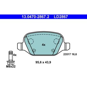 Bremsbelagsatz Scheibenbremse ATE 13.0470-2867.2 für Alfa Romeo Lancia Fiat 156