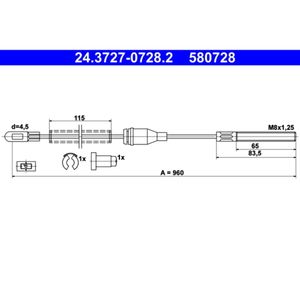 Seilzug Feststellbremse ATE 24.3727-0728.2 für Opel Corsa A TR