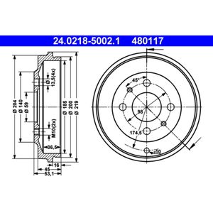 Bremstrommel ATE 24.0218-5002.1 (2 Stk.) für Fiat Cinquecento Seicento 600