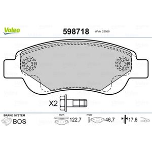 Bremsbelagsatz Scheibenbremse VALEO 598718 für Citroën Peugeot C1