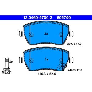 Bremsbelagsatz Scheibenbremse ATE 13.0460-5700.2 für Opel Agila