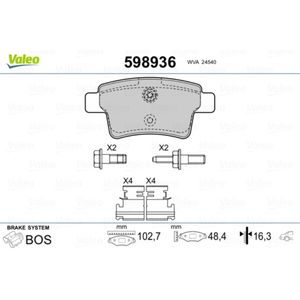 Bremsbelagsatz Scheibenbremse VALEO 598936 für Citroën C4 Picasso I