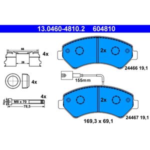 Bremsbelagsatz Scheibenbremse ATE 13.0460-4810.2 für Fiat Peugeot Citroën Ducato