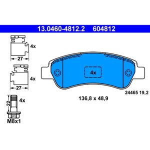 Bremsbelagsatz Scheibenbremse ATE 13.0460-4812.2 für Fiat Peugeot Citroën Ducato