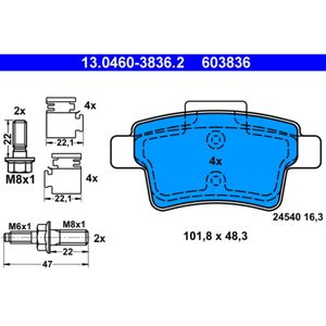 Bremsbelagsatz Scheibenbremse ATE 13.0460-3836.2 für Citroën C4 Picasso I