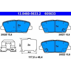 Bremsbelagsatz Scheibenbremse ATE 13.0460-5633.2 für Kia Hyundai Sorento II