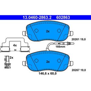 Bremsbelagsatz Scheibenbremse ATE 13.0460-2863.2 für Citroën Fiat Peugeot Lancia