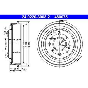 Bremstrommel ATE 24.0220-3008.2 (2 Stk.) für Ford Courier Fiesta