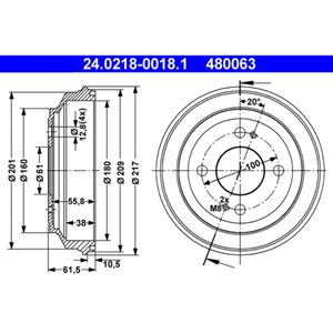 Bremstrommel ATE 24.0218-0018.1 (2 Stk.) für Honda Civic III Hatchback IV