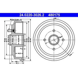 Bremstrommel ATE 24.0220-3026.2 (2 Stk.) für Ford Fiesta V Fusion