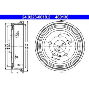 Bremstrommel ATE 24.0223-0018.2 (2 Stk.) für Opel Vectra B CC Zafira A