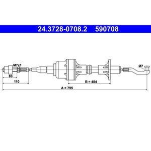 Seilzug Kupplungsbetätigung ATE 24.3728-0708.2 für Opel Kadett D Ascona C