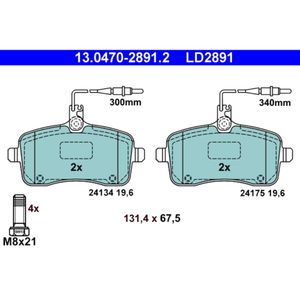 Bremsbelagsatz Scheibenbremse ATE 13.0470-2891.2 für Peugeot 407 SW