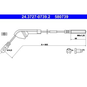 Seilzug Feststellbremse ATE 24.3727-0739.2 für Opel Vectra A CC